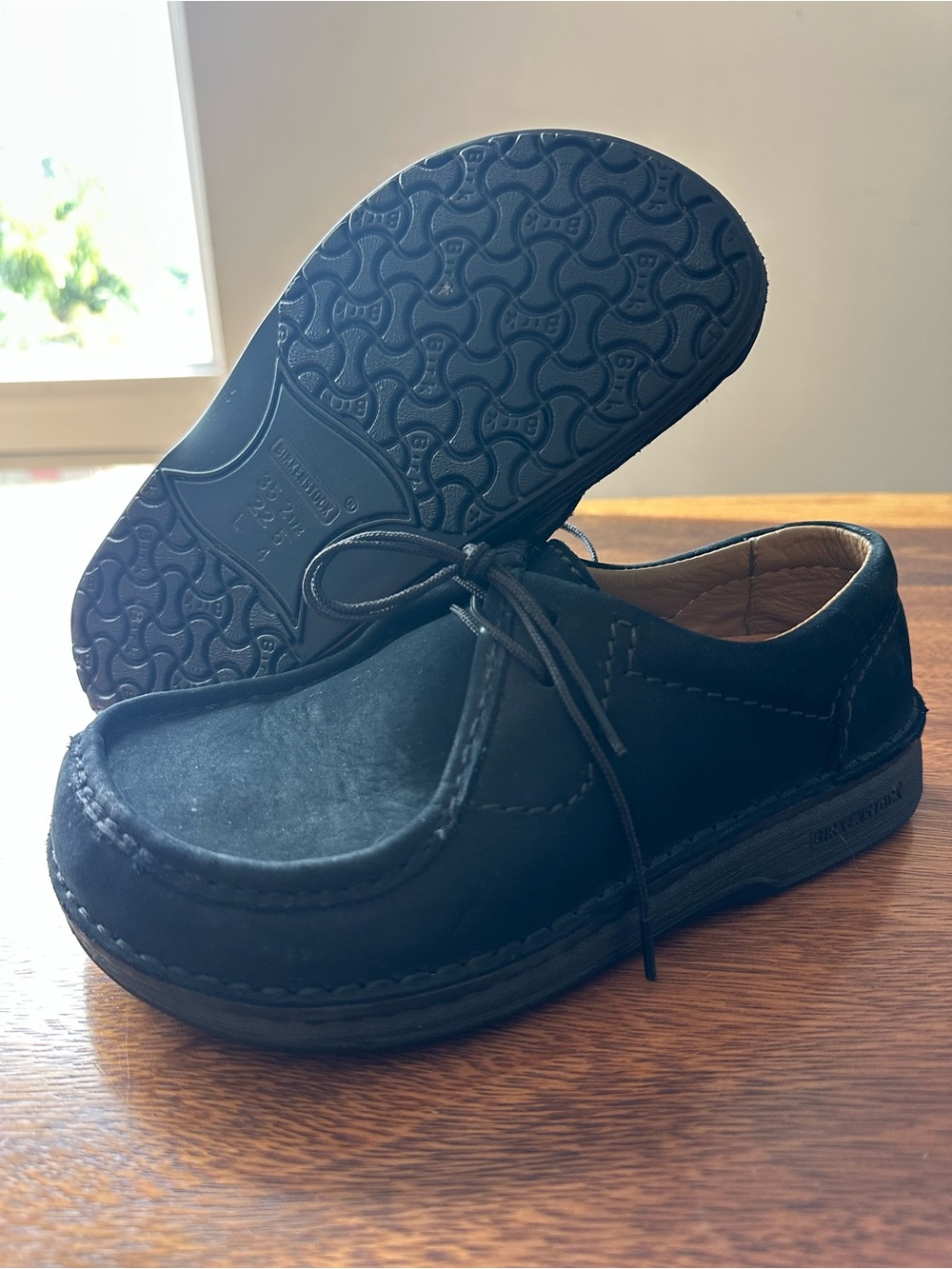 Birkenstock Utti Lace Moccasin Toe Loafer Black Suede Leather EU 35 Women US 4.5